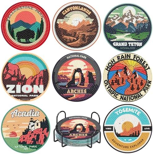 8 Pcs National park Diamond Art Coasters Kits,Diamond Painting Coasters ﻿ ﻿ by NEGEKFKX