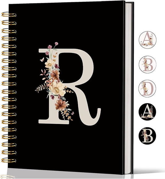 Lacama Black Initial Letter R School Notebook Journal, Cute Wildflower Personalized Spiral Notebook, School Supplies, Customized Monogrammed Gifts, Birthday Gifts for Women, Office Supplies