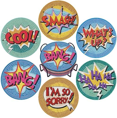 DOTSOPS 6 Pack Small Diamond Art Coasters Kits with Holder for Adults 4 in by DOTSOPS