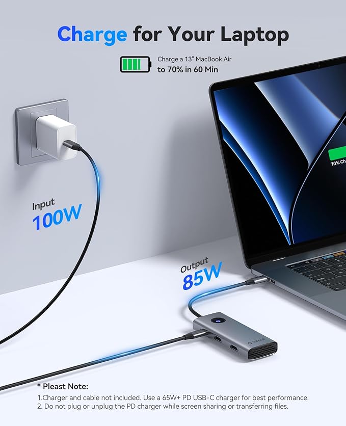 ORICO USB C Docking Station Dual Monitor, 8-in-1 USB C Hub with 2 HDMI 4K@60Hz Ports, 100W PD Charging, USB-A&C 3.0, SD/TF for Laptop MacBook Dell PW11-8PH