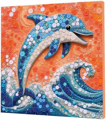 Framed Button Art Kit 11.8" DIY Mosaic Craft for Adults(Wave Dolphin) by Unknown