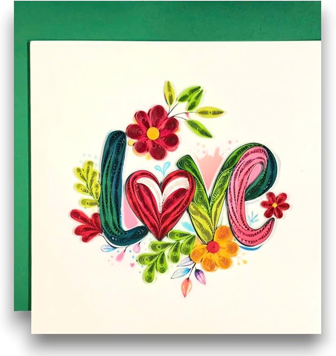 Handmade Quilling Love Greeting Card Unique Floral Art Gift for Her Romantic Anniversary Birthday Valentine Special Occasion Keepsake