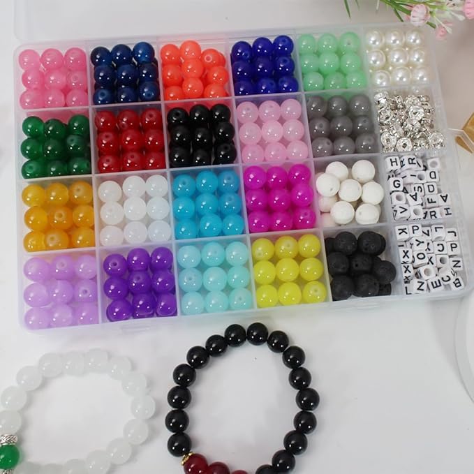 Pamir Tong 626PCS 10mm Glass Beads Jewelry Making Beads Imitative Jade Beads Bracelet Round Space Loose Beads for Earring, Necklaces-Adult Craft Supplies
