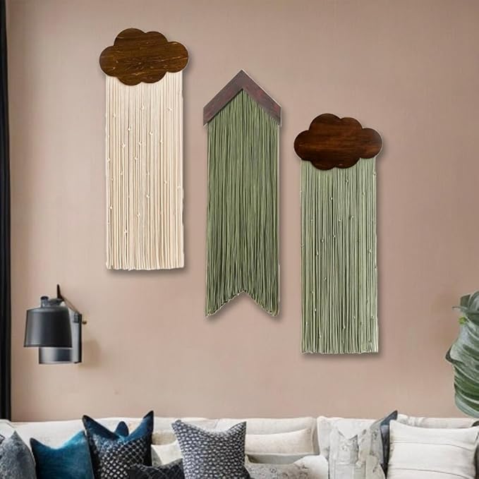 Ansley&HosHo Macrame Wall Hanging, Boho Woven Tapestry, Modern Tassel Wall Decor, Handmade Wall Art Tapestry for Bedroom, Living Room, Home, Bohemian Apartment Decoration Ornament Craft (Green Arrow)