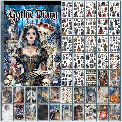 500PCS Stickers Book for Journaling Supplies,Dark Gothic Scrapbook Paper by Lciyioc