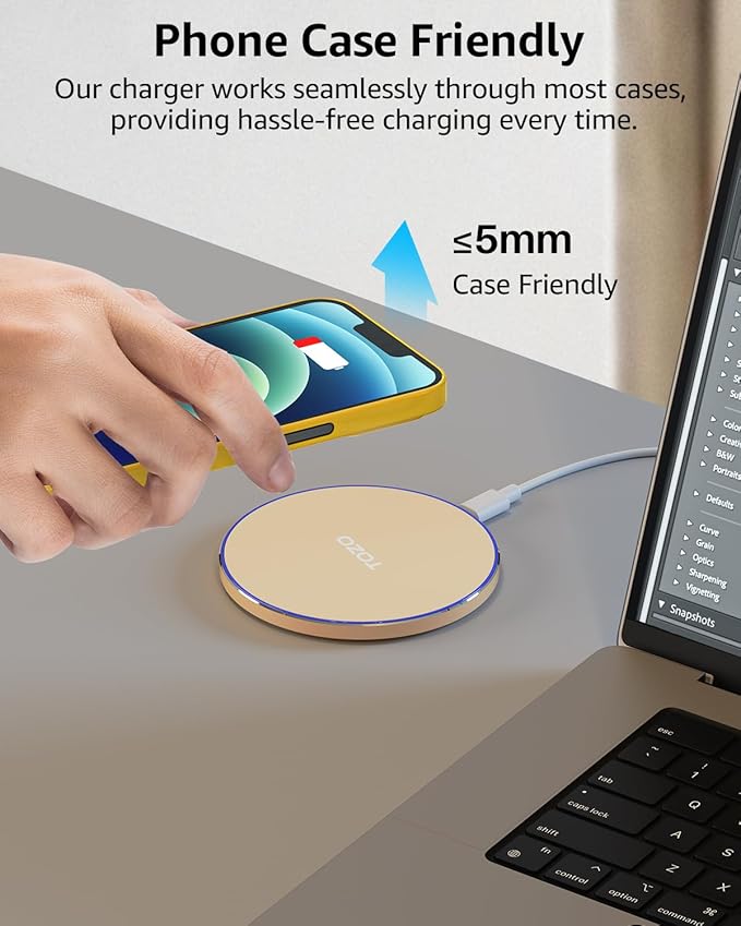 TOZO 2025 W1 New Anti-Slip Wireless Charger 15W Max Fast Wireless Charging Pad Compatible with iPhone 17/16/16 Plus/16 Pro Max /15/14/13/SE Series, Samsung Galaxy S25/S24/S23 Series, Matte Champagne