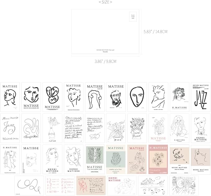 Monolike Henri Matisse Drawing Single card - mix 36 pack, It consists of 36 famous paintings by Henri Matisse.