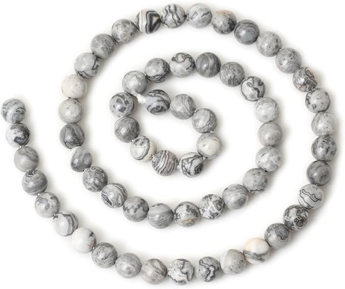 60PCS 6mm Natural Map Stone Round Loose Beads for Jewelry Making DIY Findings 1 Strand 15"