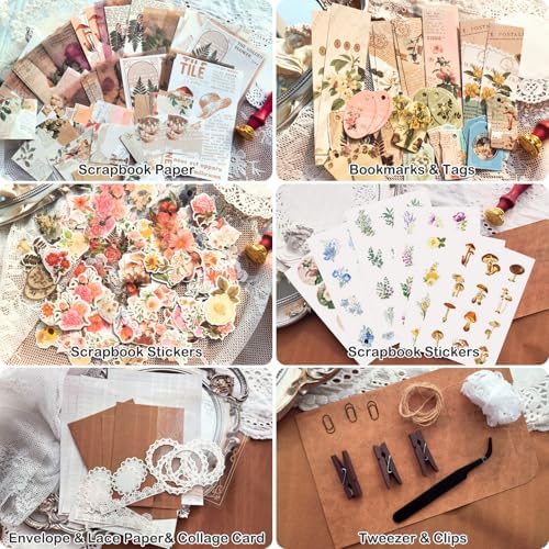 Flartmo 313 Pcs Complete Scrapbook Supplies Kit, Vintage Scrapbook Paper & Nature Flower Stickers, Junk Journal Scrapbooking Supplies Kit for Journaling, Scrapbooking Embellishments, Planner, Card - Image 2