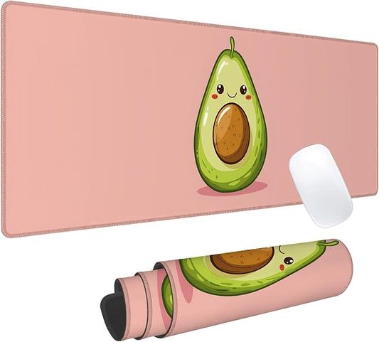 Avocado Gaming Mouse Pad, Office Desk Mat, Pink Background, Anti-Slip Rubber Base Cool Aesthetic Mouse Pads for Computer Laptop Keyboard Desktop Gamer Home Accessories Decor 31.5" x 11.8"