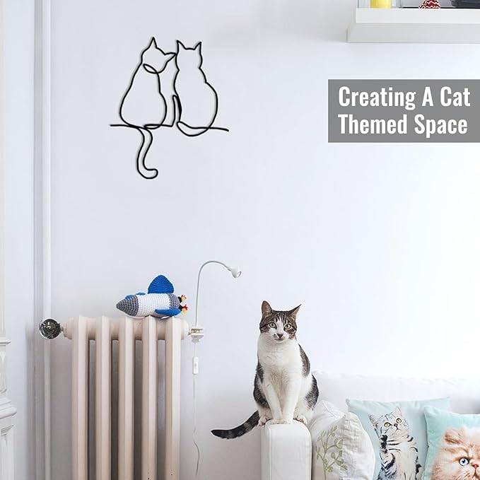 TYLCC Black Metal Cat Wall Decor Minimalist Abstract Cat Wall Art Line Drawing Art for Living Room Bedroom Decorations (Companionship)