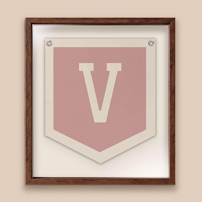 Lacama Pink Initial Personalized Preppy Banner, Baby Shower Decor Gifts, Wall Decor for Women Teen Girl, Vintage Room Decor Toddler Room Bedroom Playroom Front Door Birthday Gift(V)