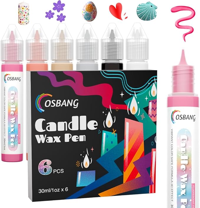 Candle Wax Pen, 6 Vibrant Colors Candle Wax Pen Set, Easy to Use for Festival, Birthday Decorating, Blessing Writing & More DIY Crafts(30ml/1oz*6)