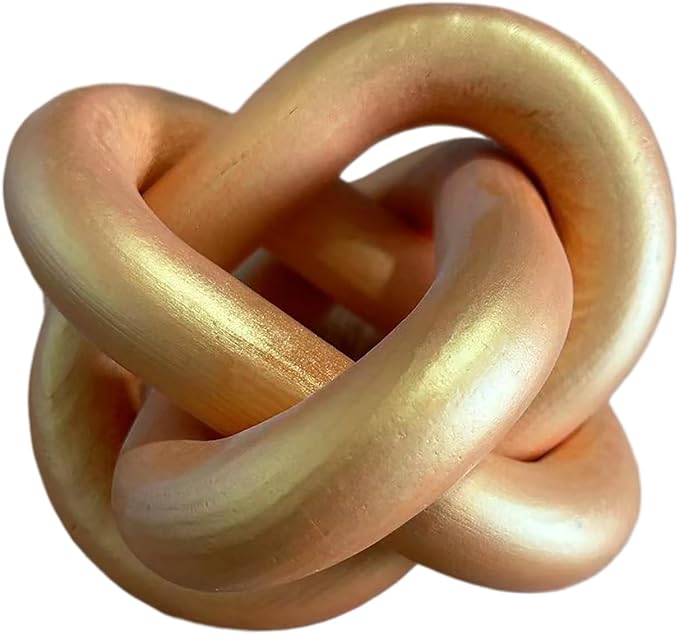 GUDAGUU Wood Knot Decor -Coffee Table Decor Shelf Decor Table Books Hand Carved Home Decoration Boho Country Rustic Modern Shabby Chic Style 3 Link Wooden Knot Chain Link Decor (Gold)