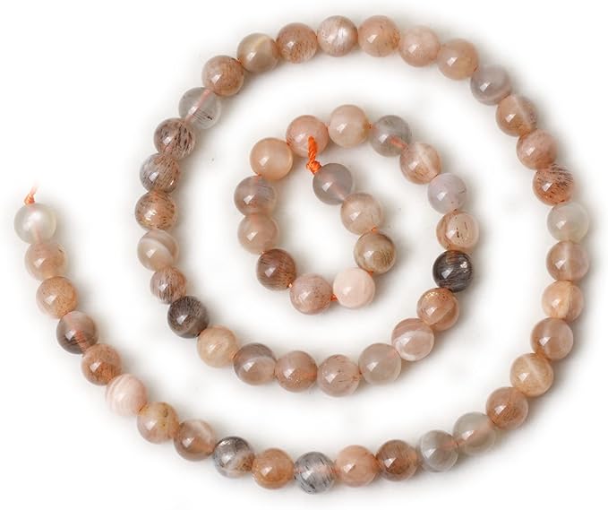 60PCS 6mm Natural Orange Moonstone Gemstone Round Loose Beads for DIY Bracelet Necklace Earrings Jewelry Making 1 String 15 Inches