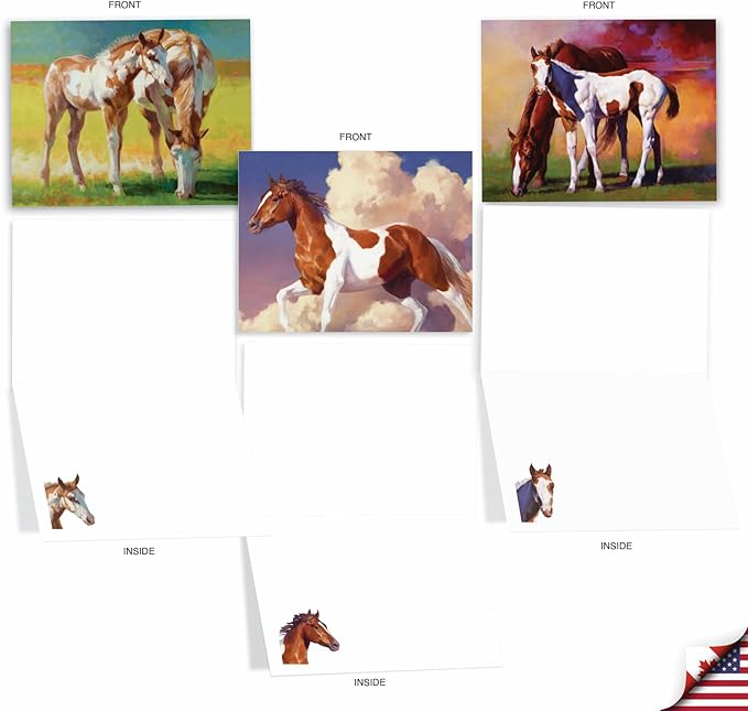 The Best Card Company - 20 Blank Note Cards with Envelopes (4 x 5.12 Inch) - All Occasion Animal Card Assortment (10 Designs, 2 Each) - Wild Horses AM2824OCB-B2x10