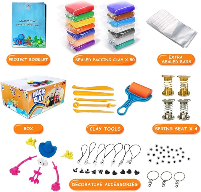 ESSENSON Air Dry Clay 50 Colors, Modeling Clay for Kids, DIY Molding Magic Clay for with Tools, Gifts for Age 3-12 Years Old Boys Girls Kids