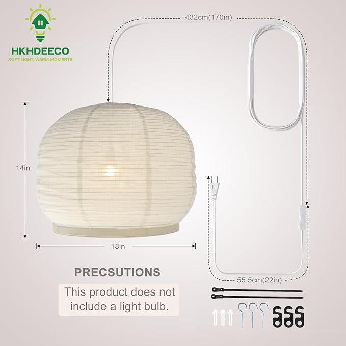 Plug in Pendant Light E26 Base 18 inch Japandi Linen Boho Hanging Lights Handmade Beige Linen and Bamboo Material for Bedroom,Farmhouse Pendant Lights Kitchen Island Living Room Natural Style