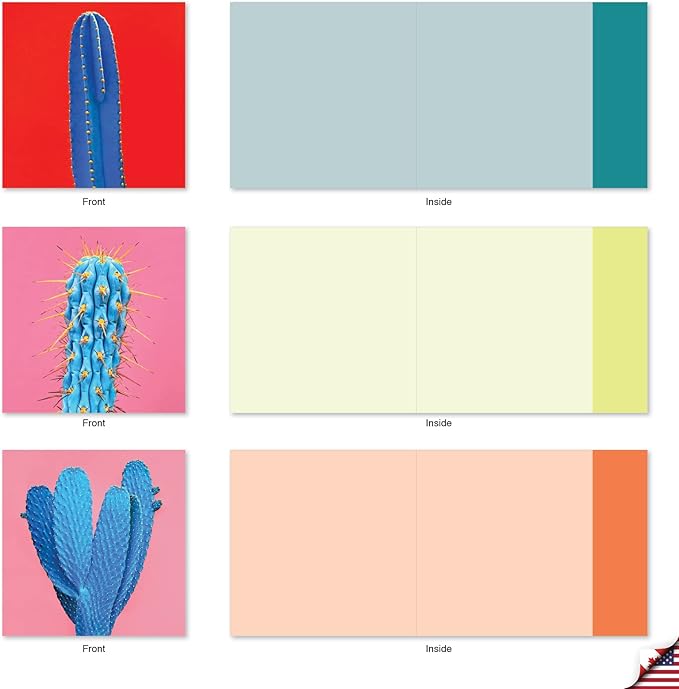 The Best Card Company - 10 Blank Note Cards with Envelopes (4 x 5.12 Inch) - Bulk All Occasion Cards Boxed - Colorful Cacti AMQ6139OCB-B1x10-NB