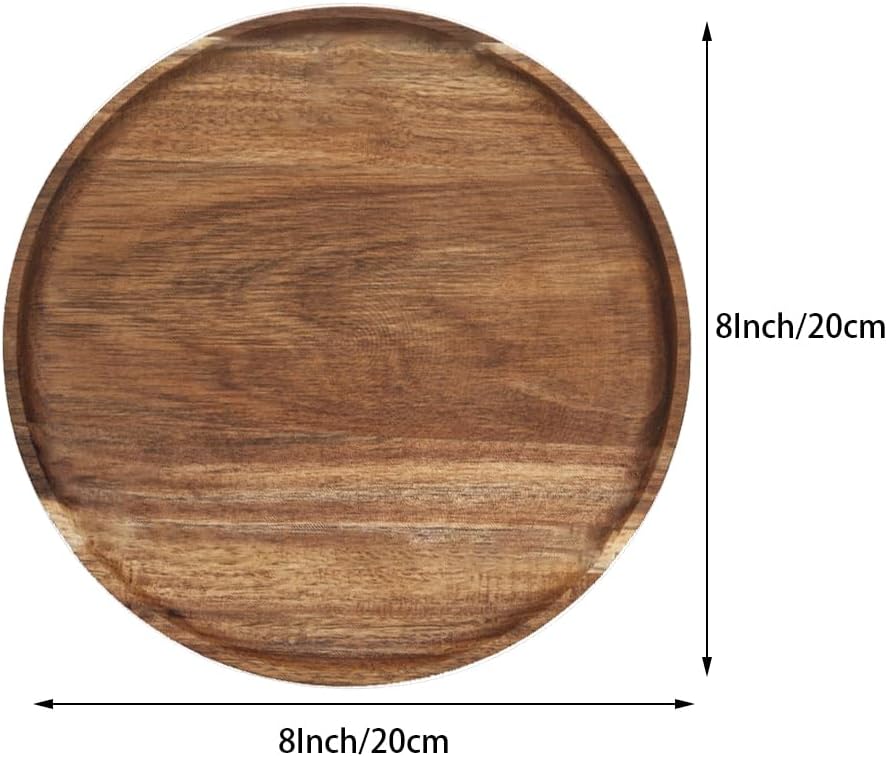 8 in Round Wooden Platter, Natural Acacia Tray, Wooden Dinner Plates, Tray Organizer, Serving Tray for Coffee Table, Home Decor, Fruit, Appetizer (8 Inch) - Image 2