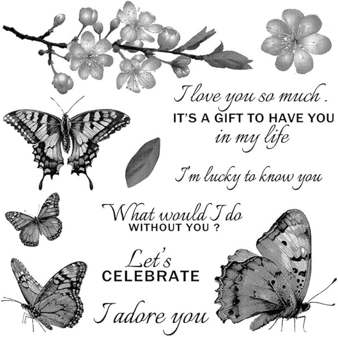 Butterfly Flower Stamps and Cutting Dies for Card Making DIY Transparent Silicone Clear Stamp and Metal Die Cuts Sets for Scrapbooking Paper Greeting Cards Decor Seals Craft Supplies