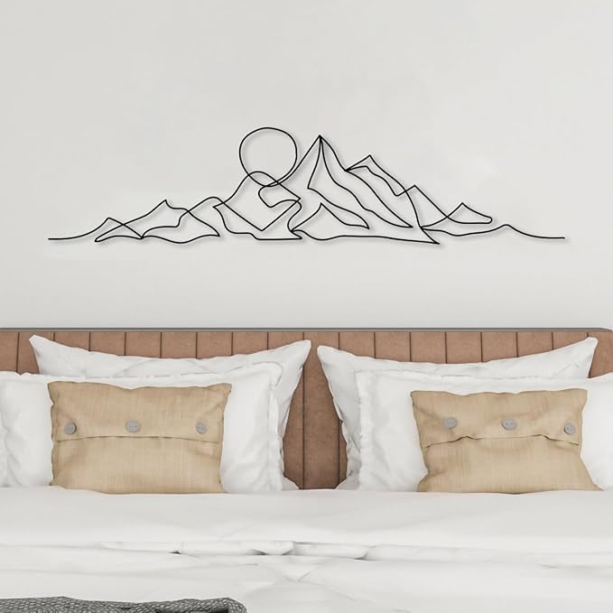 DecoSoul Mountain Large Metal Wall Art - Minimalist Mountain Range View, Unique Home Decor for Living Room - Metal Wall Hanging, Housewarming Gift