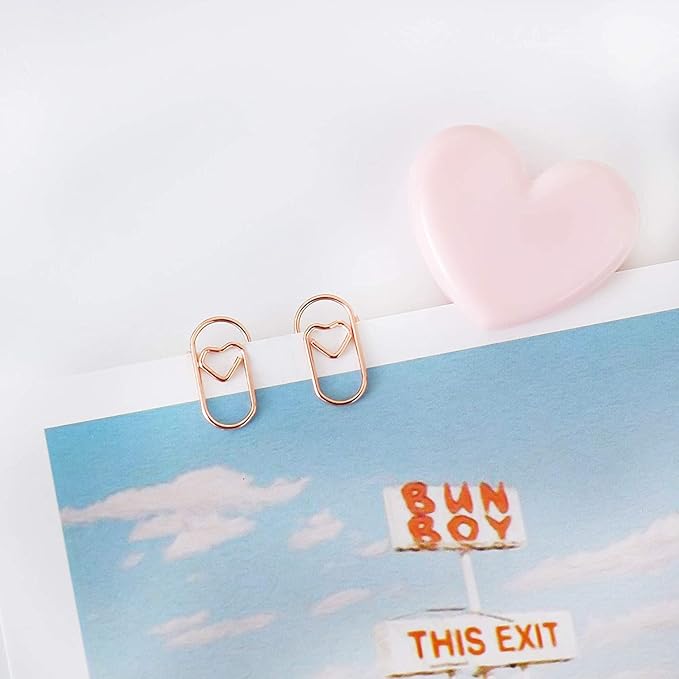 200 Pcs Small Rose Gold Paper Clips Love Heart Shaped Paperclips Stainless Steel in Tinplate Paper Clips Holder for Office School Home Desk Organizers