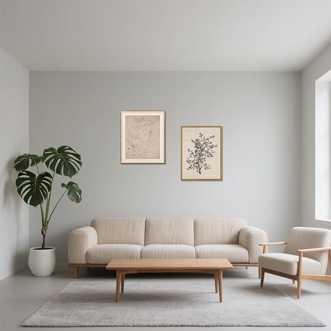 MOXELART Framed Wall Art for Living Room, Vintage Botanical Sketch Art Canvas Prints, Minimalist Artwork Home Decor, Retro Plant Wall Decor for Bedroom Bathroom Office