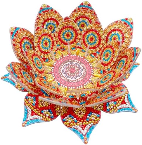 jinglinhh DIY Mandala Lotus Diamond Art Painting Aromatherapy Candle Holder Kit for Adults, Acrylic Diamond Art Tabletop Candlestick Holder Tray Ornaments Craft Project for Beginners(Orange Lotus) by Unknown