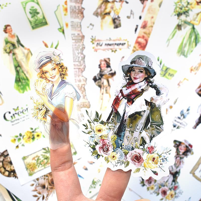 Alideco 20pcs Vintage Scrapbook Stickers Europe and The United States Figure Flowers Sticker Book for Adults Sticker journaling Stickers for Scrapbooking (siji) - Image 3