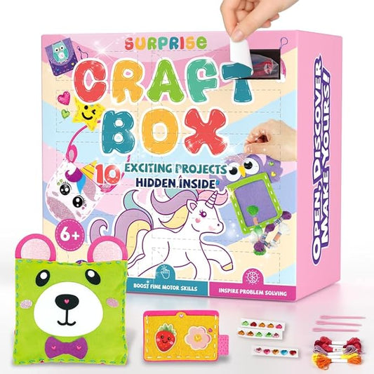 Sewing Kit for Beginner Kids, 10Pcs Unicorn DIY Box Arts and Crafts, My First Felt Kit Projects, Art Craft Supplies, Learn to Sew Embroidery Kit, Birthday Gift for Girls 3 4 5 6 7 8 Years Old