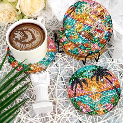 CRASHOT Coquette Beach Diamond Art Coasters Kit with Holder, 8 Pcs - Image 6