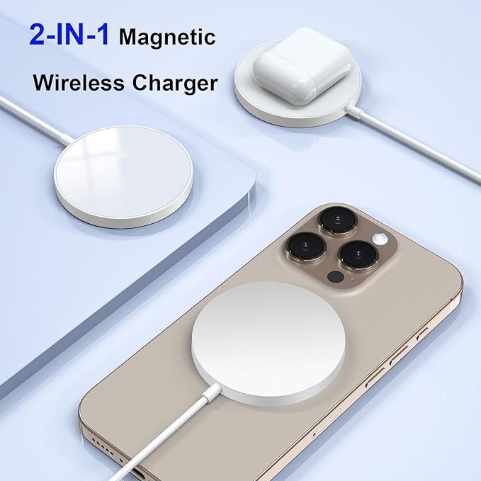 10FT Magnetic Wireless Charger Magnets Charging Pad with 20W USB C Wall Charger Block, for iPhone 17 16 15 14 13 12 Air Pro Max Plus mini/AirPods 2 3 Pro, Slim Portable Magnet Quick Charger-White
