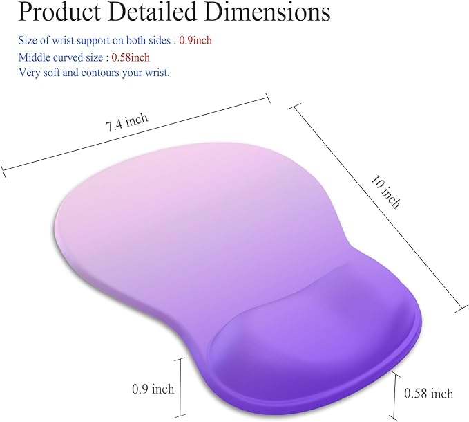 Gel Mouse Pad with Wrist Rest, Ergonomic Concave Wrist Support Mousepad with Non-Slip PU Base & Smooth Surface Comfortable Desk Accessories Mat for Office, Home Gaming and Study (03 Gradient Purple)