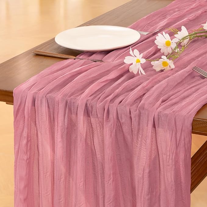 Socomi Mauve Cheesecloth Table Runner Boho Rustic Valentine's Day Gauze 120 inch 10FT Cheese Cloth Runner for Wedding Party Baby Shower Birthday Home Decor Holiday Decorations