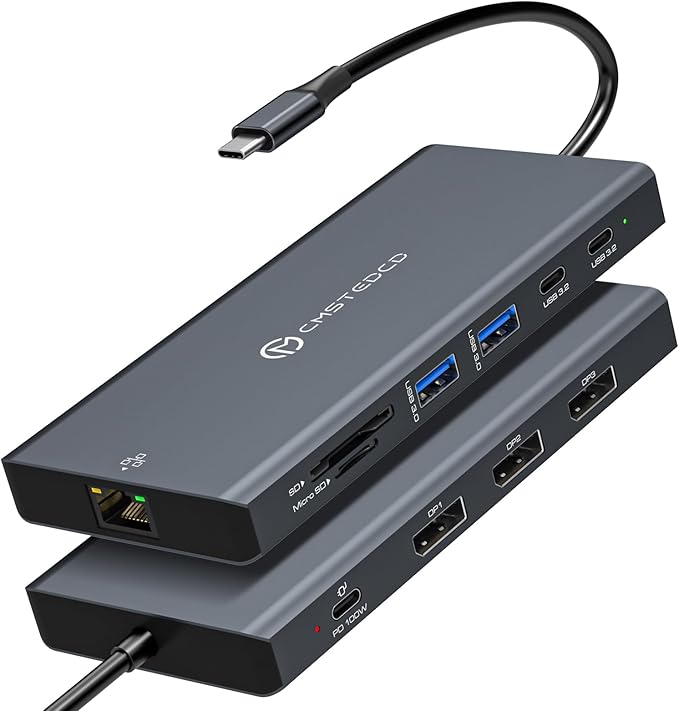 USB C Docking Station 3 Monitors 100W PD 4K120Hz 12 in 1 Thunderbolt to Triple Displayport Docking Station USB C Hub Multiple Adapter, 2xUSB-C 3.2, 2xUSB-A 3.0, SD Card, 1000Mbps Ethernet