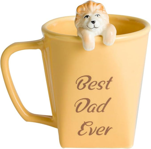 DIHOclub Father's Day Ceramic Coffee Mug with Lion Sculpture Best Dad Ever Gift, Handcrafted Lion King Mug for Dad, Unique Dad Gifts for Birthday, Christmas(12oz)