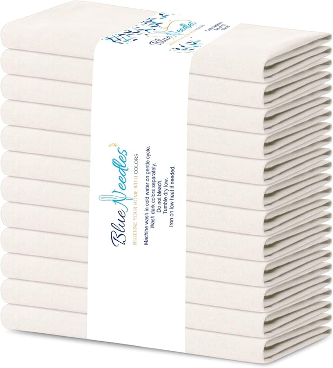 Blue Needles Solid Cloth Napkins Set of 12 Cream 100% Cotton Dinner Napkins 18x18 inches - Soft, Reusable, Absorbent & Washable Linen, Ideal for Christmas Events, Parties & Everyday Use