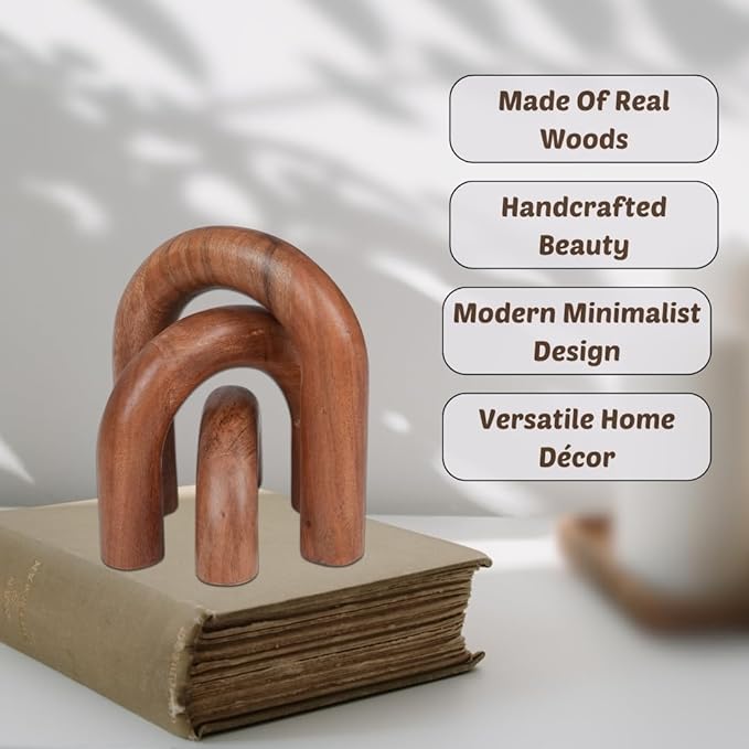 Homebia Designs Decorative Acacia Wood Arch Decor Set of 3 - Large - 6.5 Inch, Medium - 5 Inch, Small - 3 Inch - Natural