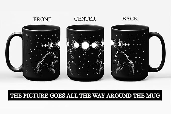 Black Cat Mug 15oz Cat Lover Gifts for Women Funny Goth Coffee Mug - Witch, Goth Decor Christmas Cup With Cats Goth Gift Witchy Gifts for Women, Men - Xmas Decorations Cats Christmas Gothic Home Decor