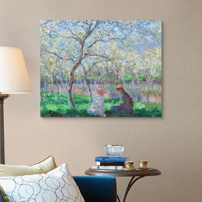 CANVAS ON DEMAND Springtime, 1886 Canvas Wall Art Print by Claude Monet, Classic, Impressionism, Home Decor, Reading, Spring Artwork,40" x32in