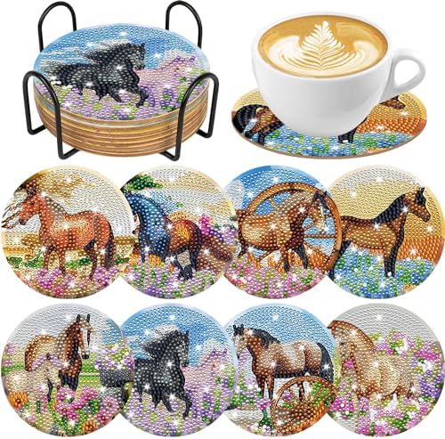 Spring Horse Diamond Art Coasters, Diamond Painting Coaster Kit for Adults by CRASHOT