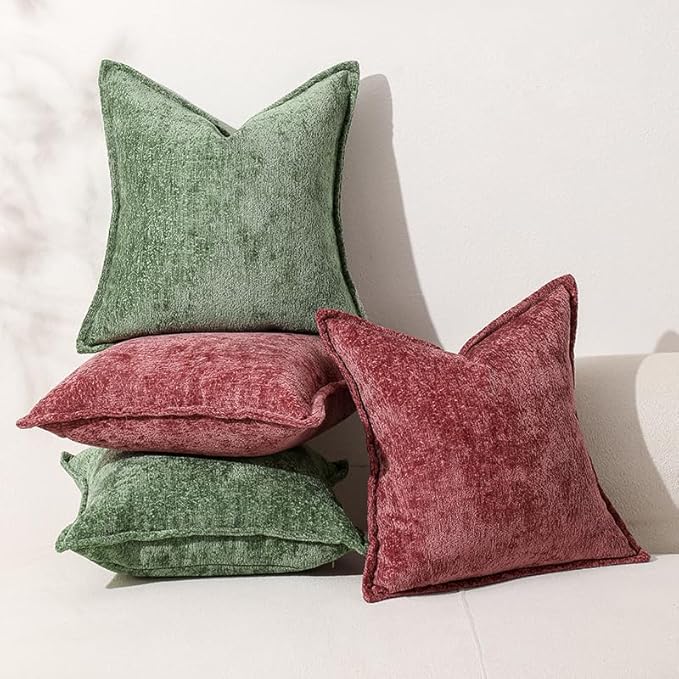 Pack of 2 Christmas Burgundy Fall Euro Shams Pillow Covers 26x26 Cozy Soft Chenille Decorative Throw Pillow Covers Accent Vintage Square Couch Pillow Covers for Home Decor Bed Sofa Living Room