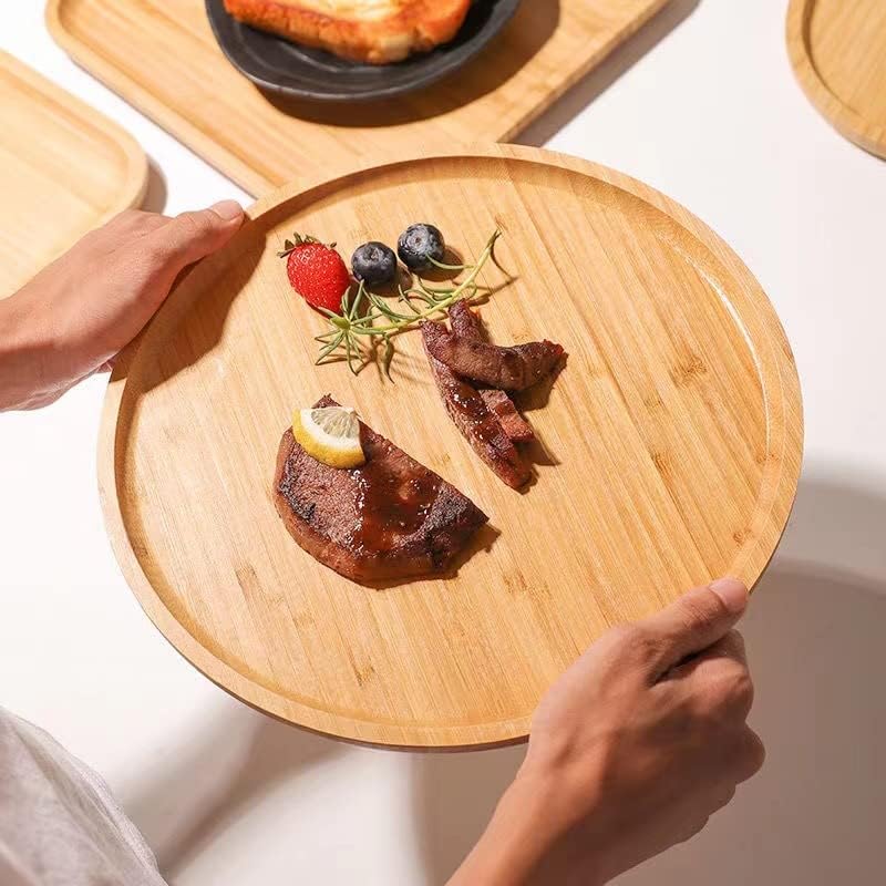 Round Bamboo Tray, Wood Serving Tray, Wooden Platter, Wood Charcuterie Board, Decorative Tray for Coffee Table, 11.8 inch - Image 3