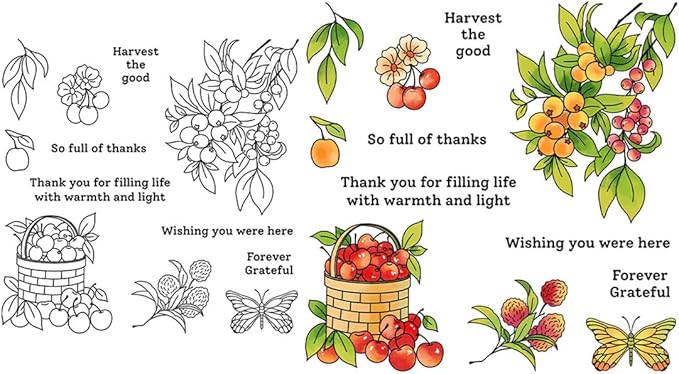 Harvest Season Fruit Basket Stamps and Cutting Dies for Card Making DIY Transparent Silicone Clear Stamp and Metal Die Cuts Sets for Scrapbooking Paper Greeting Cards Decor Seals Craft Supplies