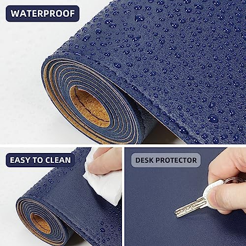 AFIING Cork Desk Mat 55" x 17", Dual-Sided Natural Cork & PU Leather Desk Pad, Non-Slip Waterproof Large Mouse Pad for Office, Home & Gaming (Blue) - Image 3