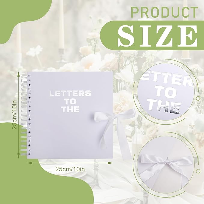 BINBE 10 x 10 Inch Letters to The Bride Scrapbook Kit DIY Blank Paper Scrapbook Photo Album Wedding Memory Book Bridal Guest Book Sign with Pearl Stickers, Letter Patches, Bows White