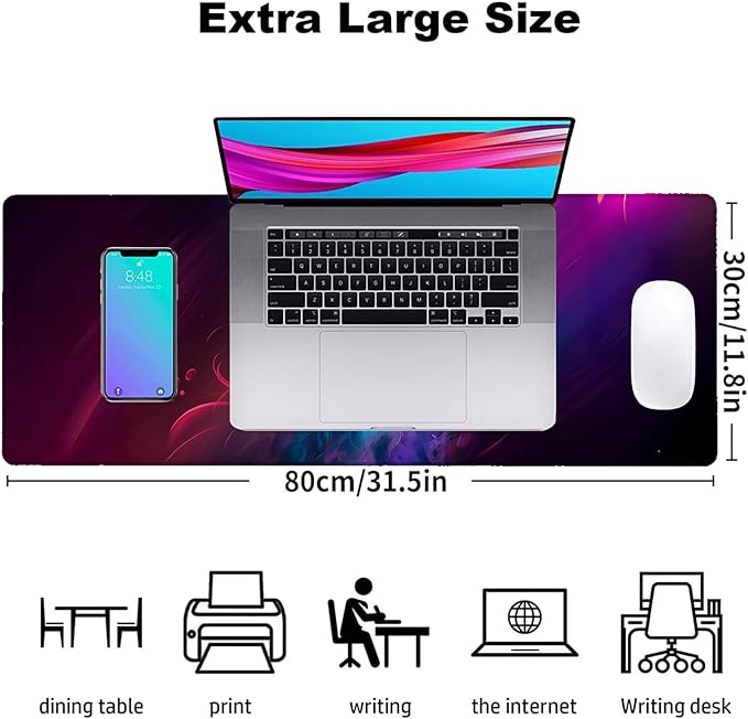 Witch Cat Gaming Mouse Pad, Office Desk Mat, Anti-Slip Rubber Base Cool Aesthetic Mouse Pads for Computer Laptop Keyboard School Home Desktop Gamer Home Accessories Decor 31.5" x 11.8"