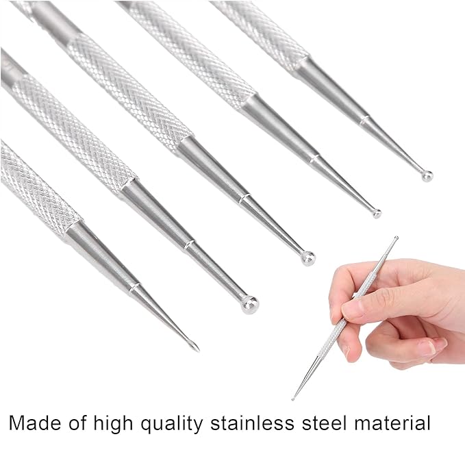 Polish Dotting Tool, 5Pcs Nail Dotting Tools for Nail Art, Stainless Steel Double Ended Nail Embossing Tool Set for Precision Designs, DIY Decoration, Double Headed