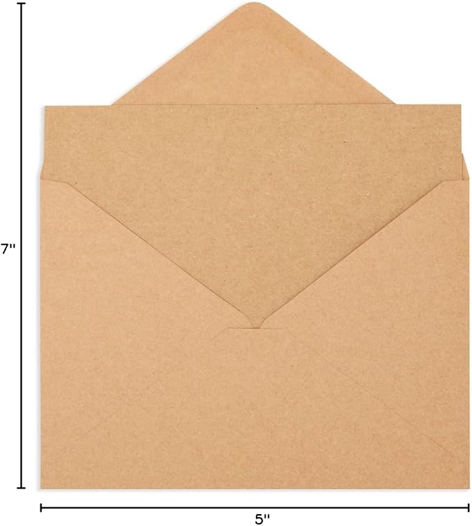 Best Paper Greetings Blank A7 Note Cards & Envelopes Set - Kraft Paper Stationery & Blank Cards and Envelopes - DIY Paper Crafting Supplies & Letter Writing Stationery - 5x7 In, 50-Pack, Brown Kraft